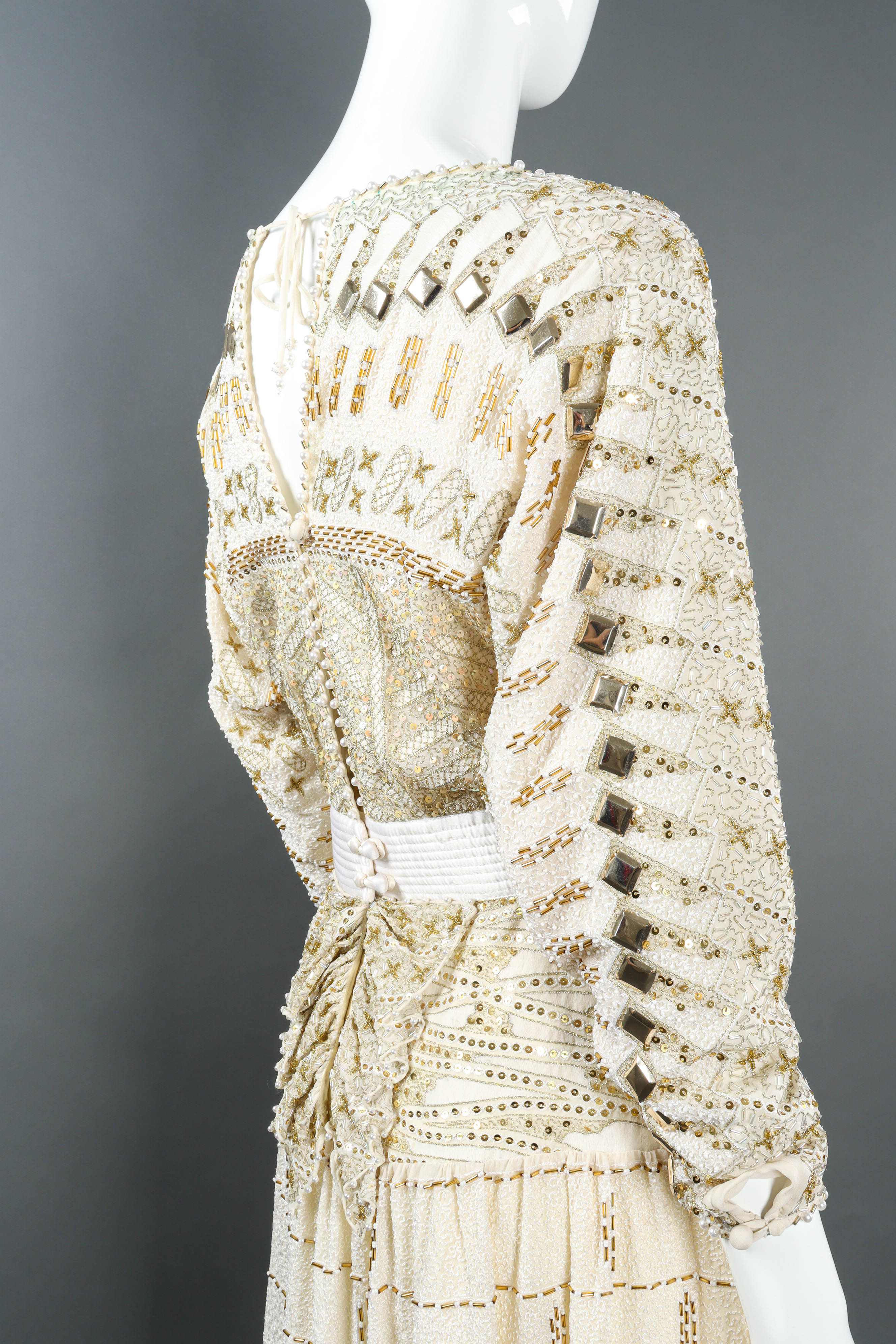 Vintage Zandra Rhodes Geometric Beaded Dress mannequin sleeve detail @ Recess LA
