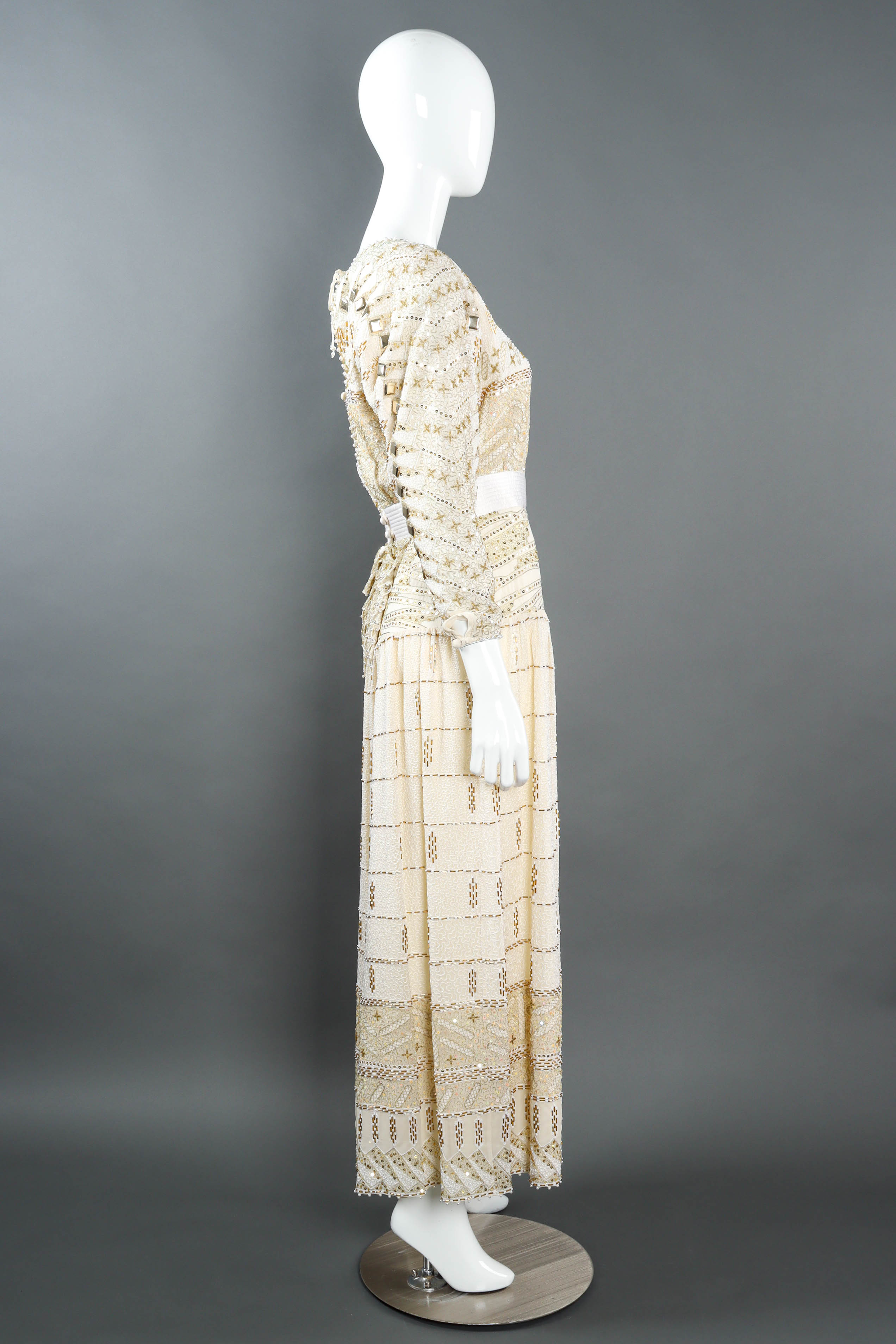 Vintage Zandra Rhodes Geometric Beaded Dress mannequin side @ Recess LA