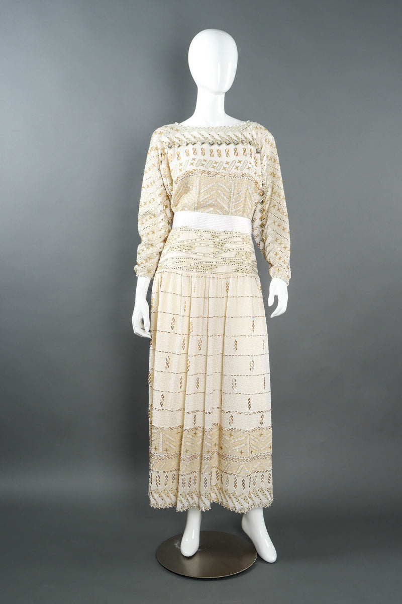 Vintage Zandra Rhodes Geometric Beaded Dress mannequin front @ Recess LA