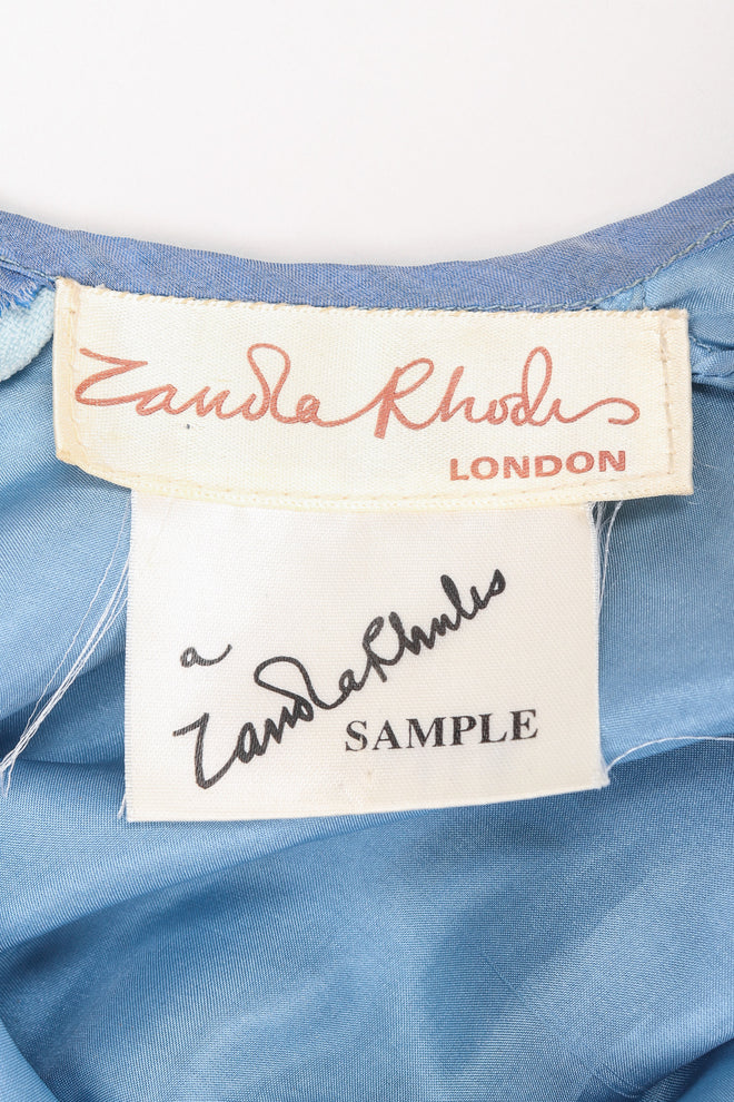 Recess Los Angeles Vintage Rare Zandra Rhodes Sky Blue Pinwheel Painted Chiffon Tassel Dress
