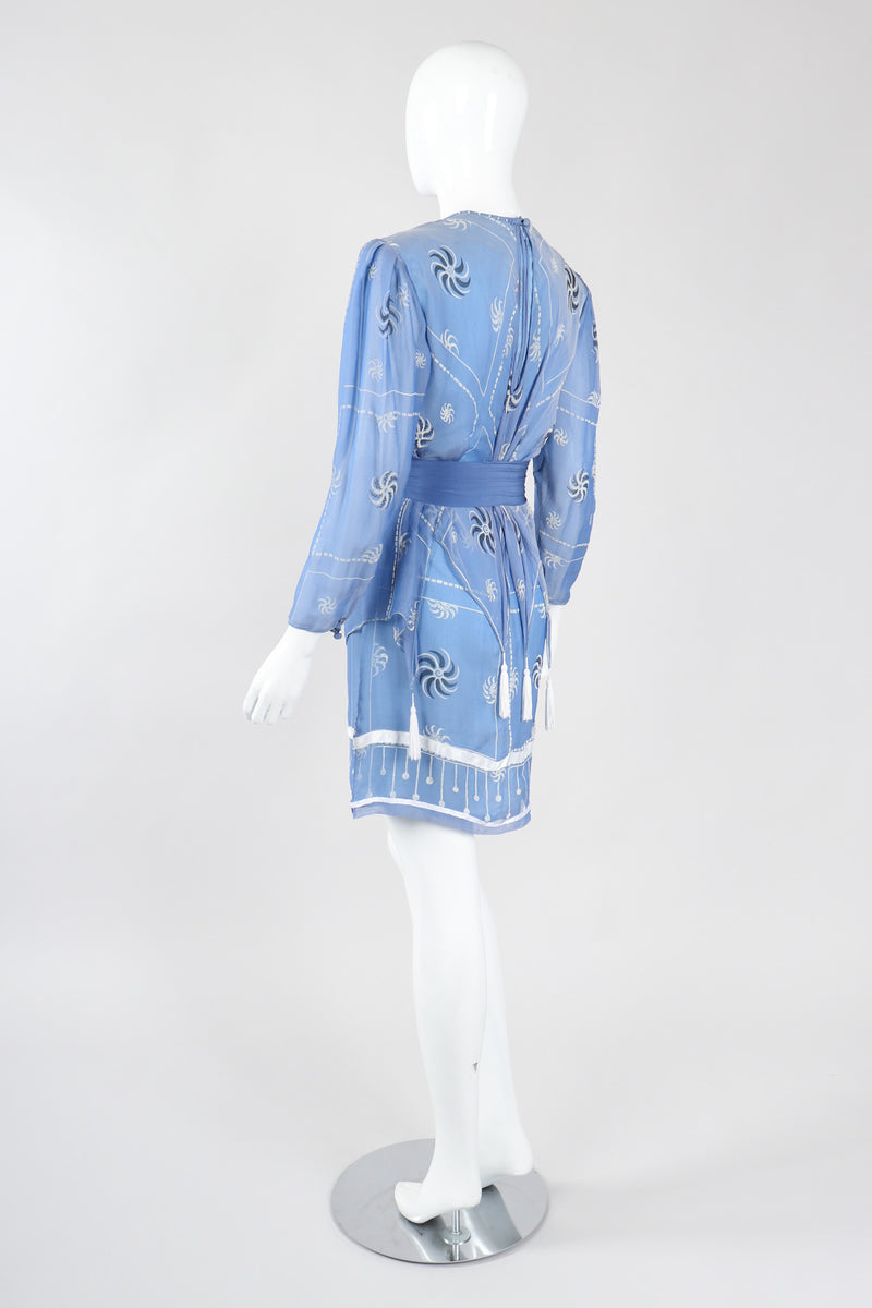 Recess Los Angeles Vintage Rare Zandra Rhodes Sky Blue Pinwheel Painted Chiffon Tassel Dress