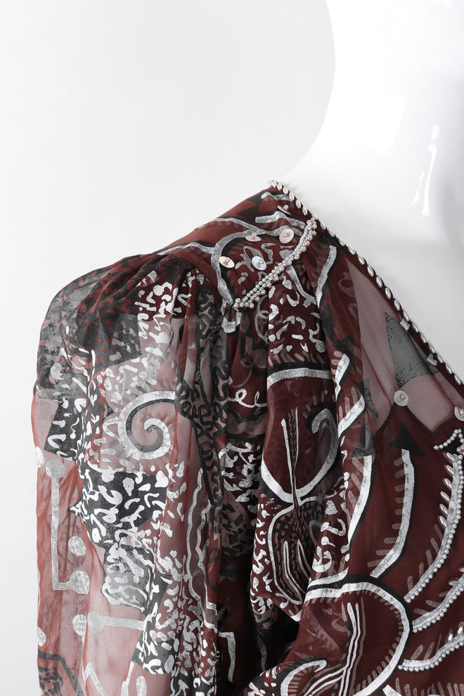 Recess Los Angeles Vintage Zandra Rhodes Artistic Painted Textile Screen Print Chiffon Dress
