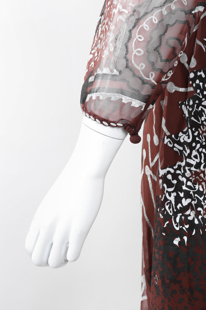 Recess Los Angeles Vintage Zandra Rhodes Artistic Painted Textile Screen Print Chiffon Dress
