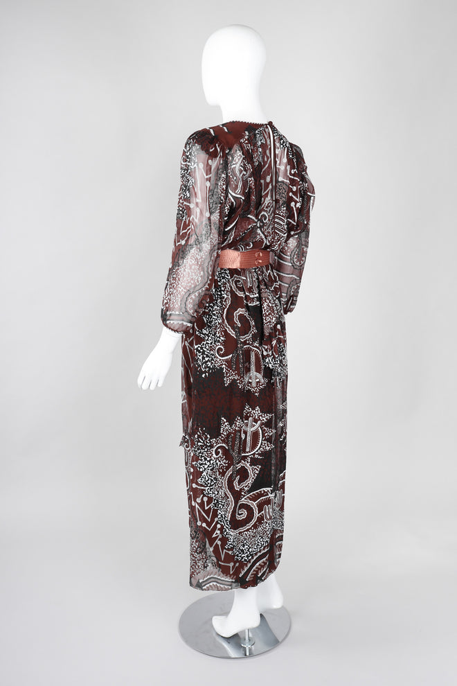 Recess Los Angeles Vintage Zandra Rhodes Artistic Painted Textile Screen Print Chiffon Dress