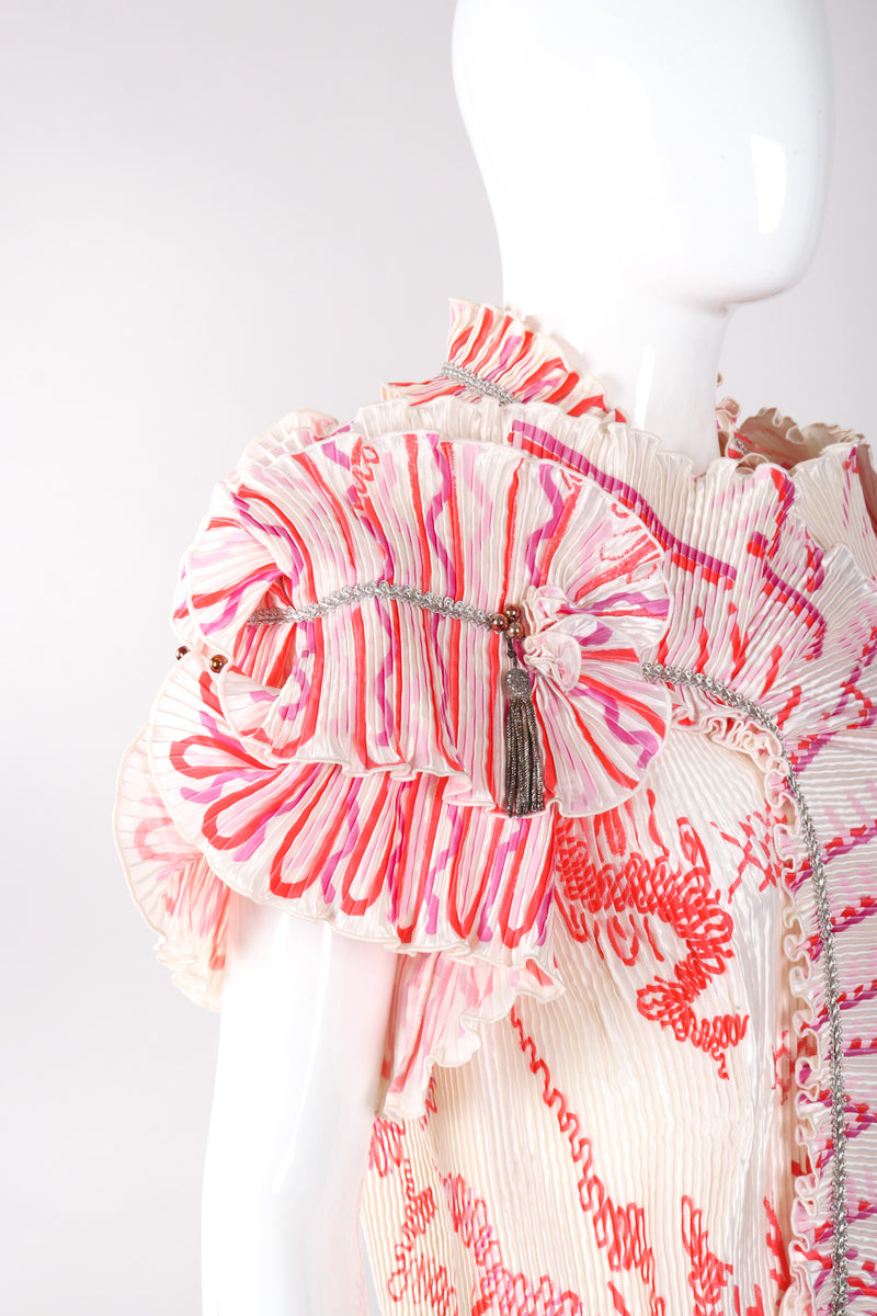 Recess Los Angeles Vintage Zandra Rhodes Coral Pleated Wrap Top Vest Jacket