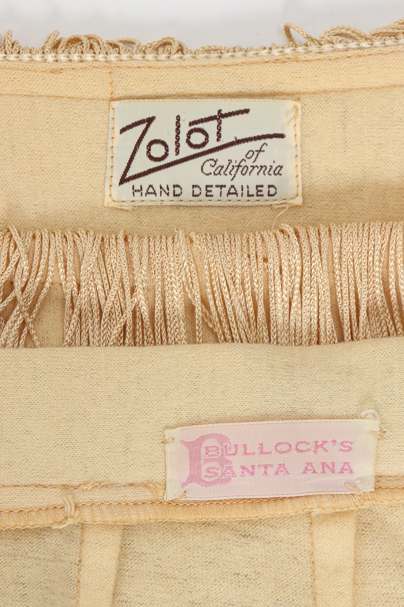 Vintage Zolot Wedding Bridal Ecru Fringed Pant Set labels at Recess LA