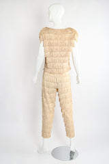 Vintage Zolot Wedding Bridal Ecru Fringed Top & Pant Set on Mannequin back at Recess LA