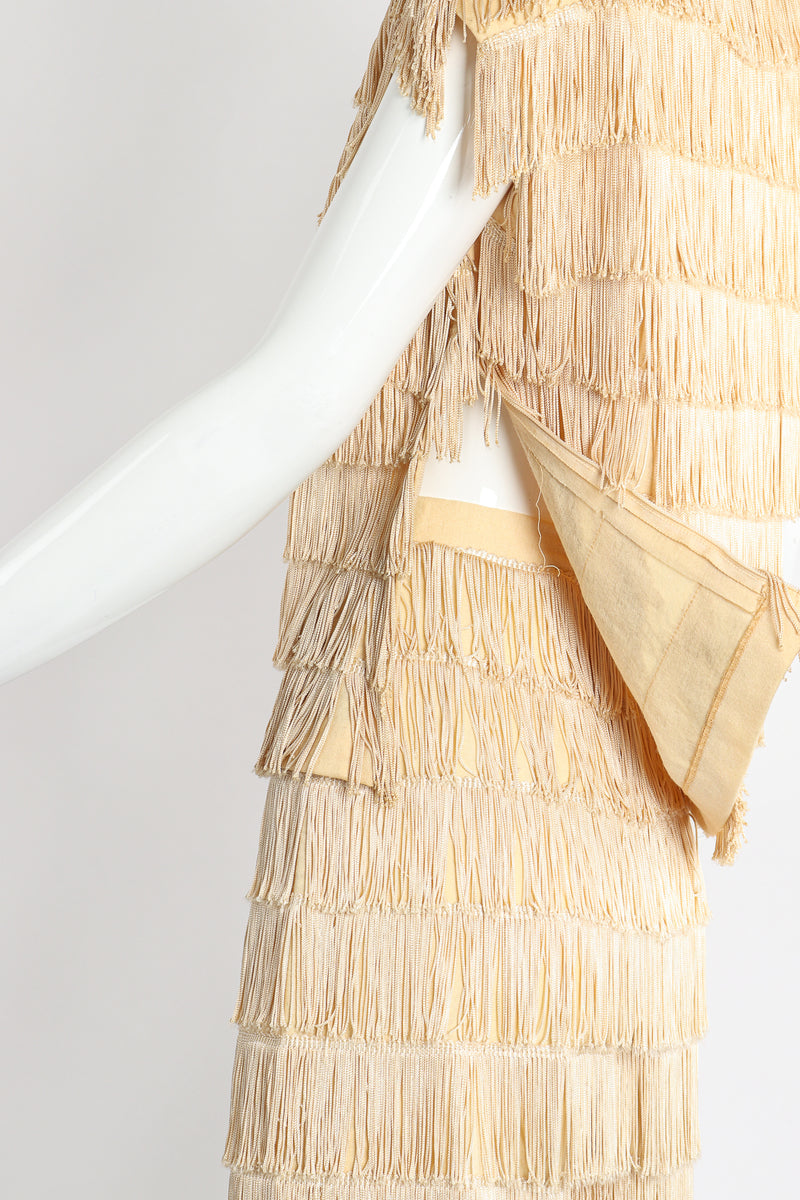 Vintage Zolot Wedding Bridal Ecru Fringed Top & Pant Set zipper detail at Recess LA