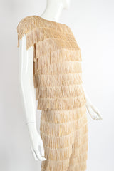 Vintage Zolot Wedding Bridal Ecru Fringed Top & Pant Set on Mannequin front crop at Recess LA