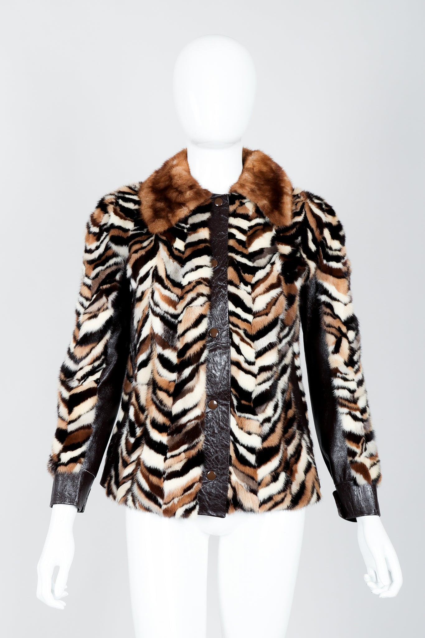 Vintage Zoo Furs Chevron Mink Fur Jacket on Mannequin front at Recess Los Angeles