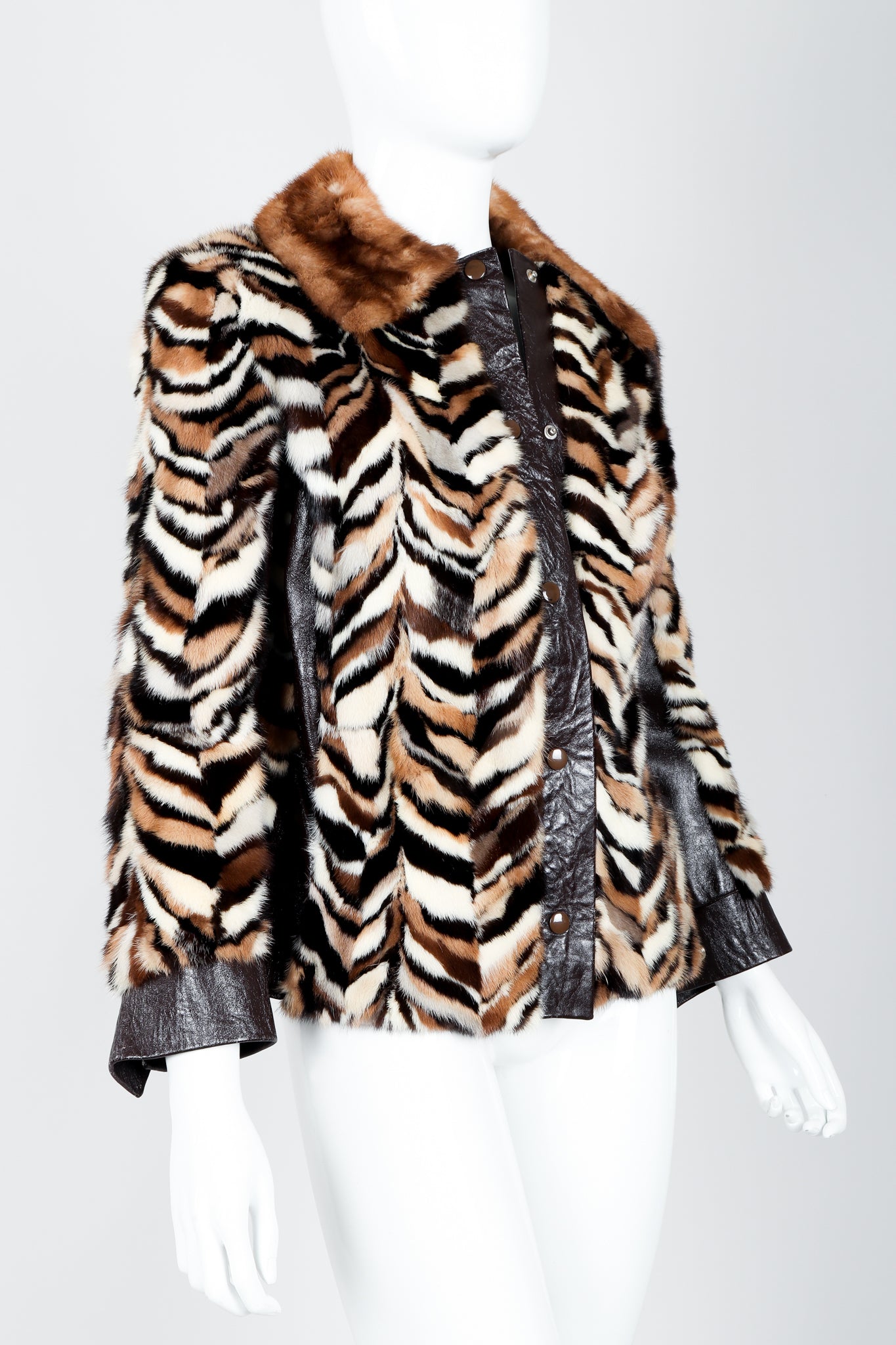 Vintage Zoo Furs Chevron Mink Fur Jacket on Mannequin angled at Recess Los Angeles
