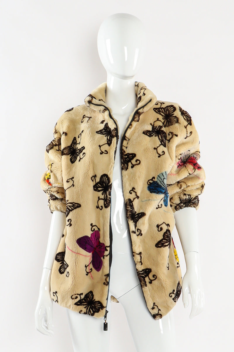 Vintage Zuki Sheared Beaver Butterfly Jacket mannequin front unzipped/sleeves up @ Recess LA