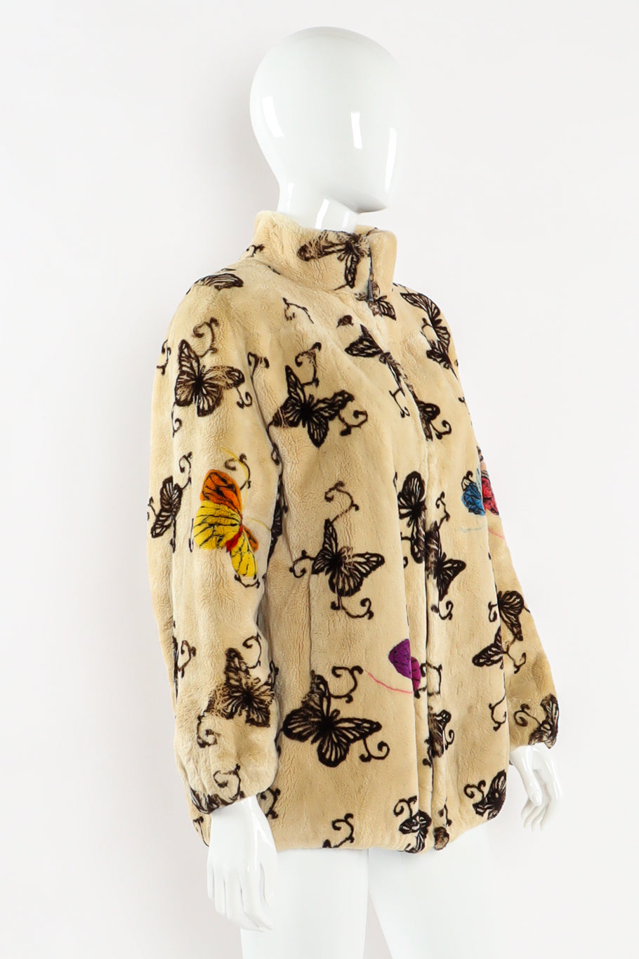 Vintage Zuki Sheared Beaver Butterfly Jacket mannequin side angle @ Recess LA
