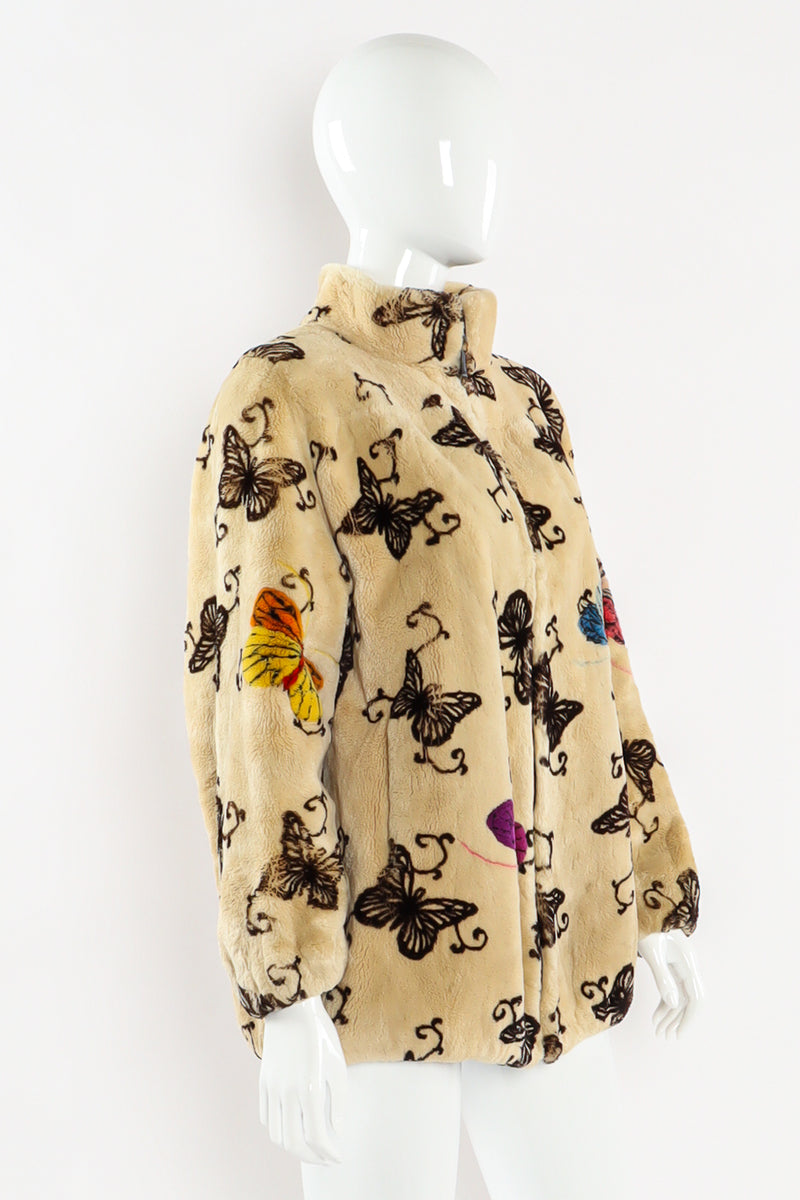 Vintage Zuki Sheared Beaver Butterfly Jacket mannequin side angle @ Recess LA