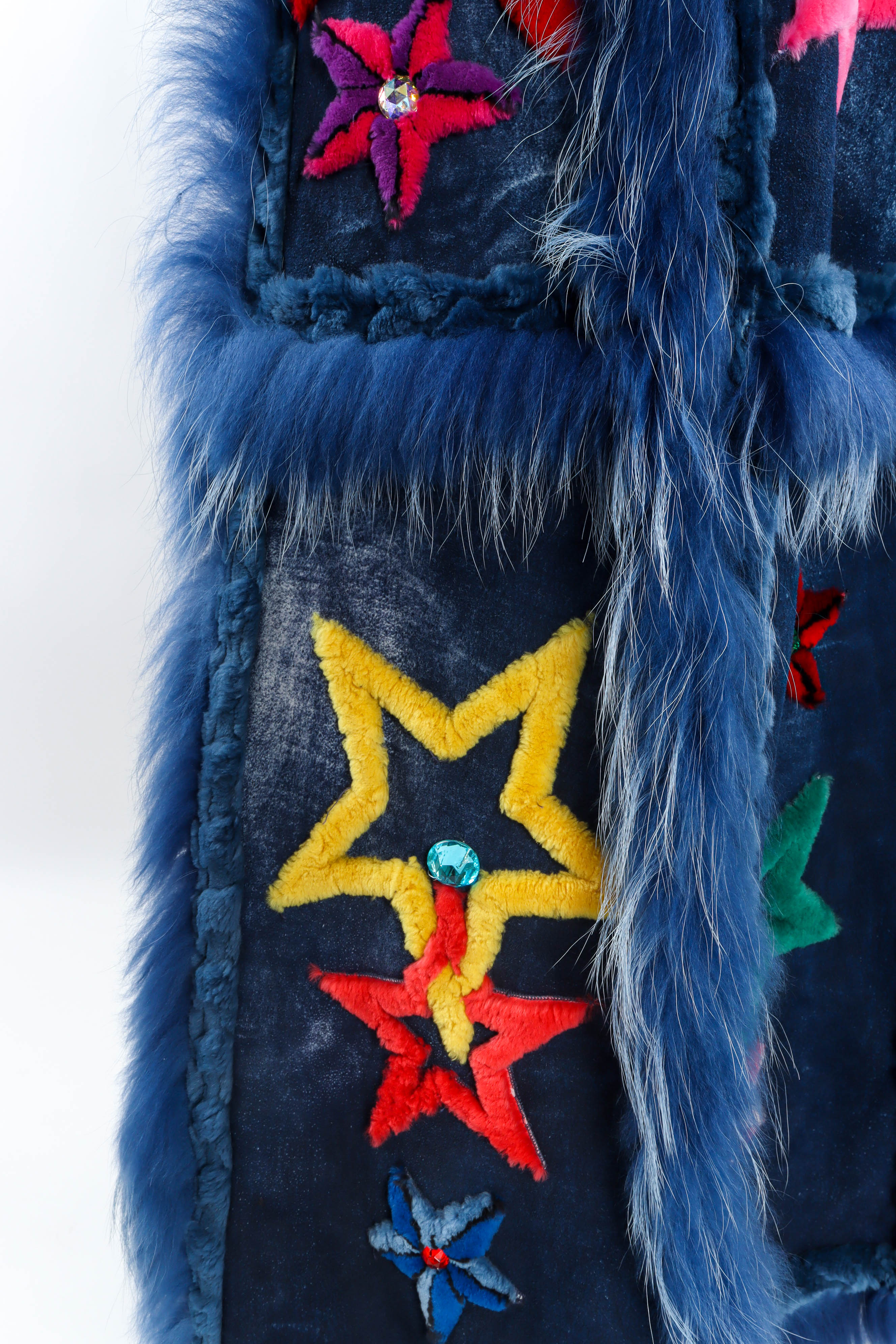 Vintage Zuki Stars Reversible Leather Fur Coat stars close up @ Recess LA