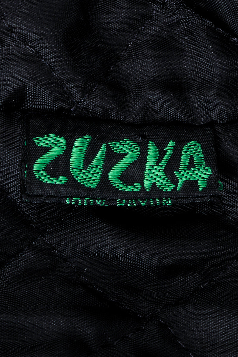 Vintage Zuzka Label on black quilted fabric