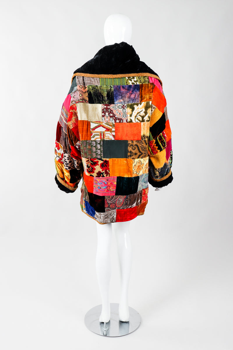 Vintage Zuzka Velvet Patchwork Shawl Collar Wrap Coat on Mannequin back, at Recess Los Angeles