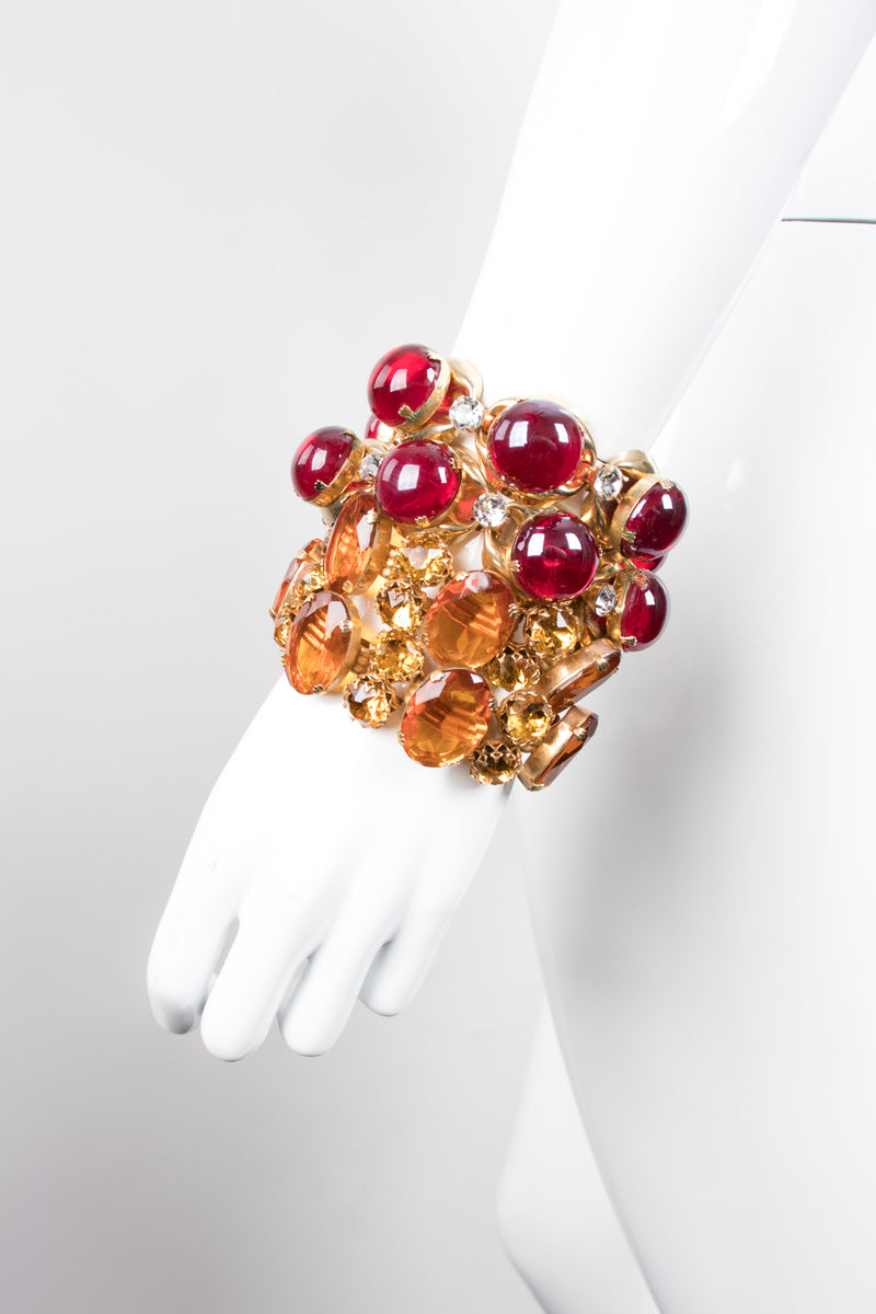 Vintage 60s Amber Crystal Jeweled Bracelet
