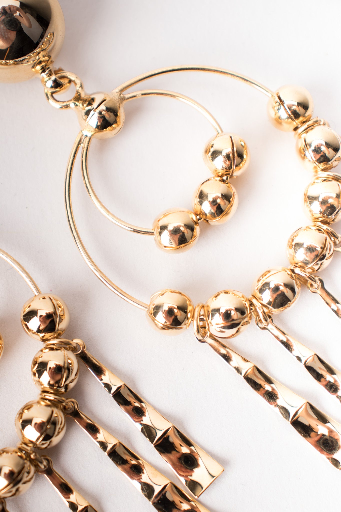 Gold Double Hoop Fringe Clip Chandelier Earrings