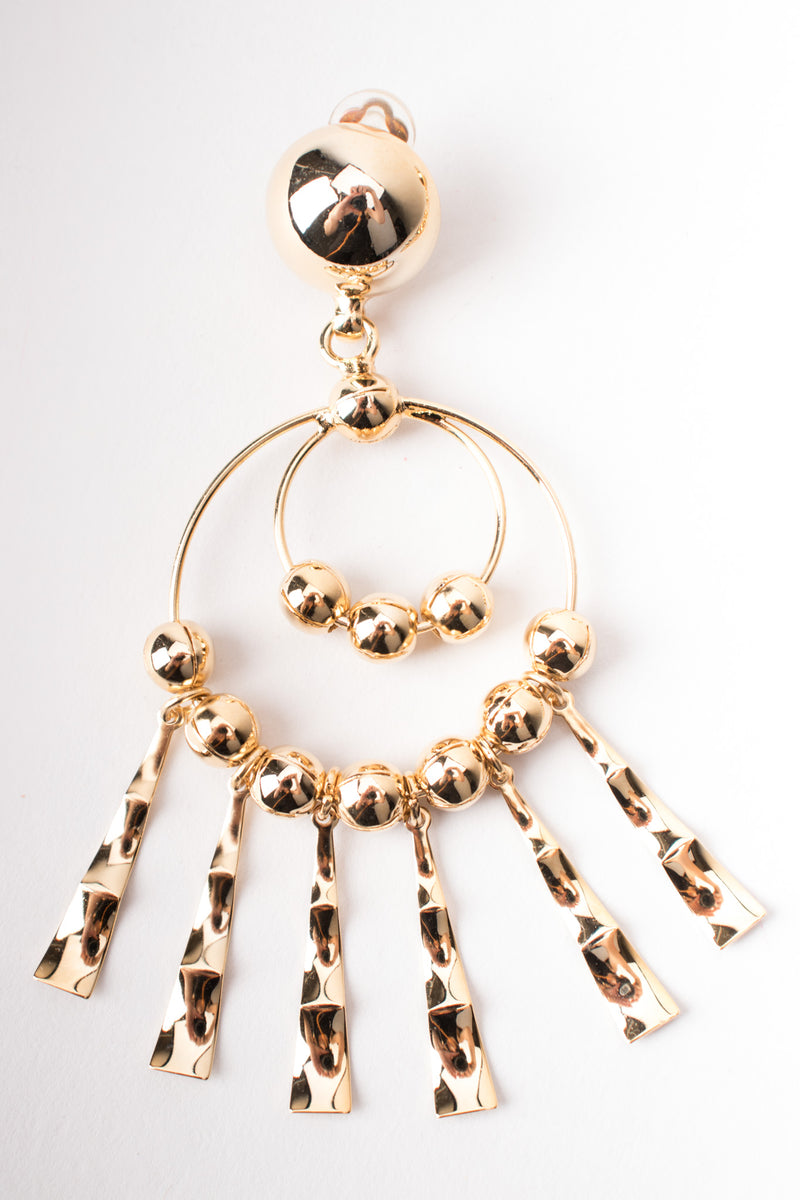 Gold Double Hoop Fringe Clip Chandelier Earrings