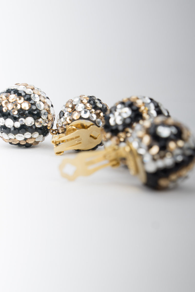 James Arpad Tiger Eye Rhinestone Crystal Pave Ball Earrings