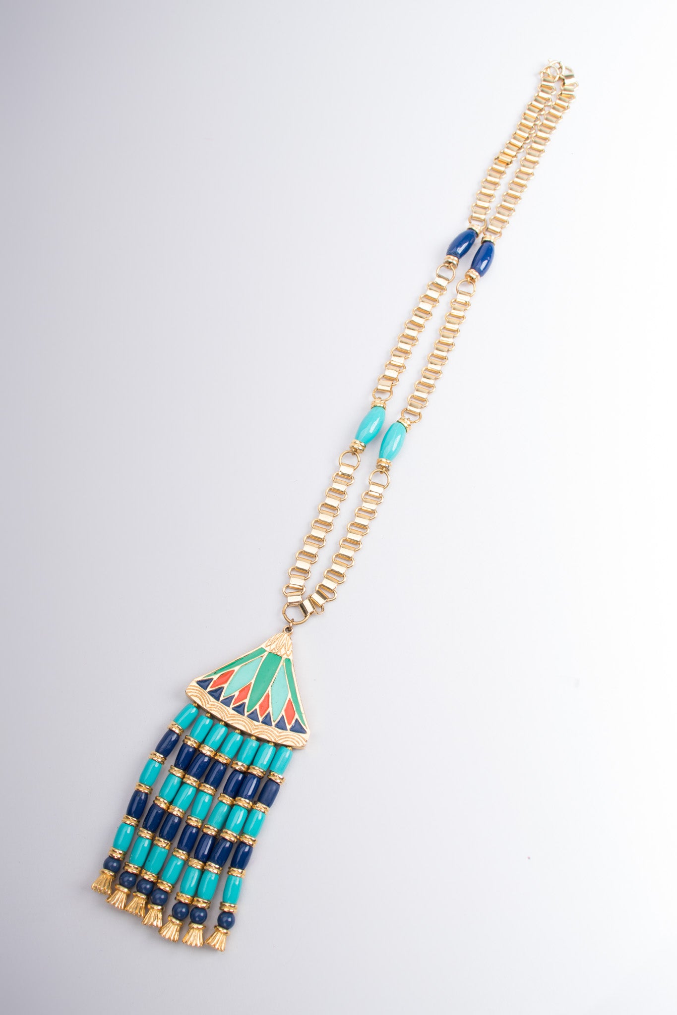 Hattie Carnegie Egyptian Bead Fringe Pendant Necklace