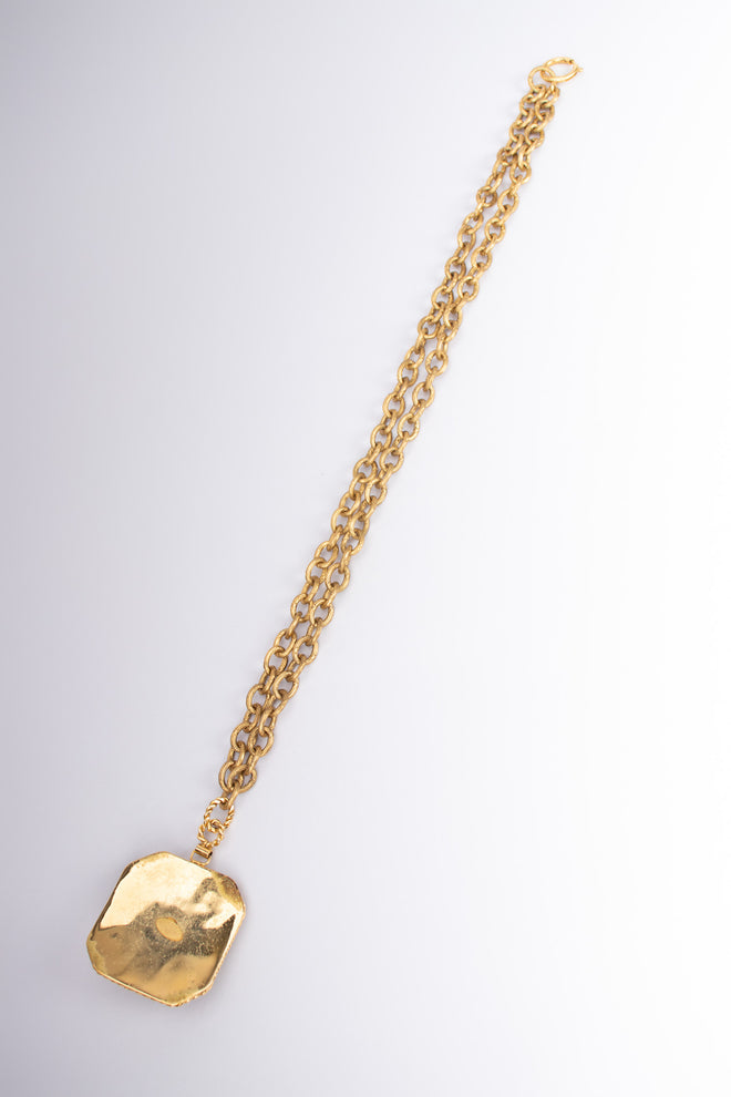 Chanel Gripoix Ruby Emerald Cabochon Medallion Pendant Necklace