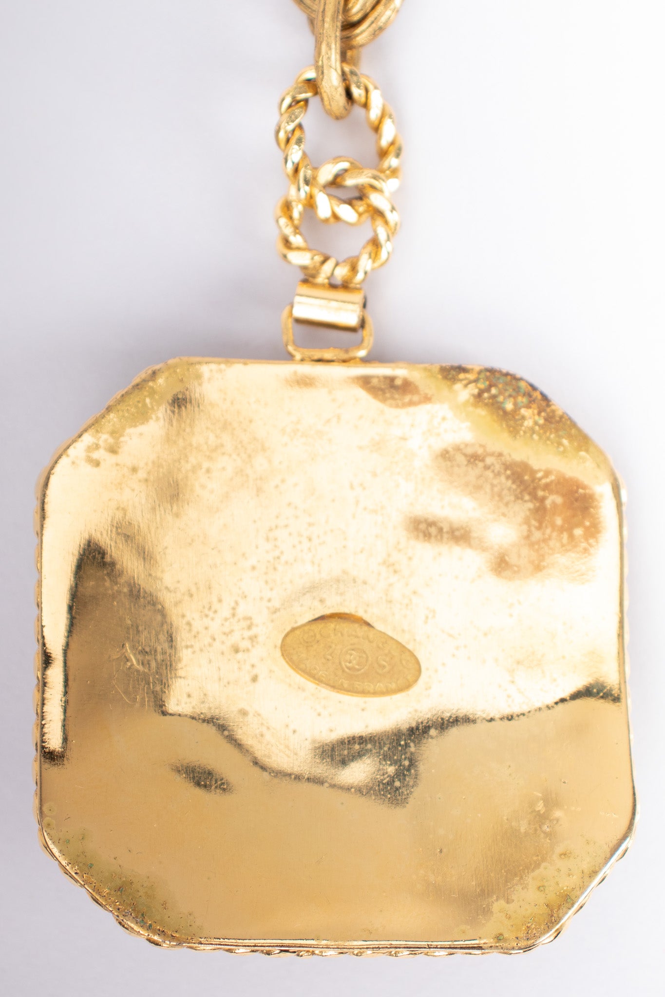 Chanel Gripoix Ruby Emerald Cabochon Medallion Pendant Necklace