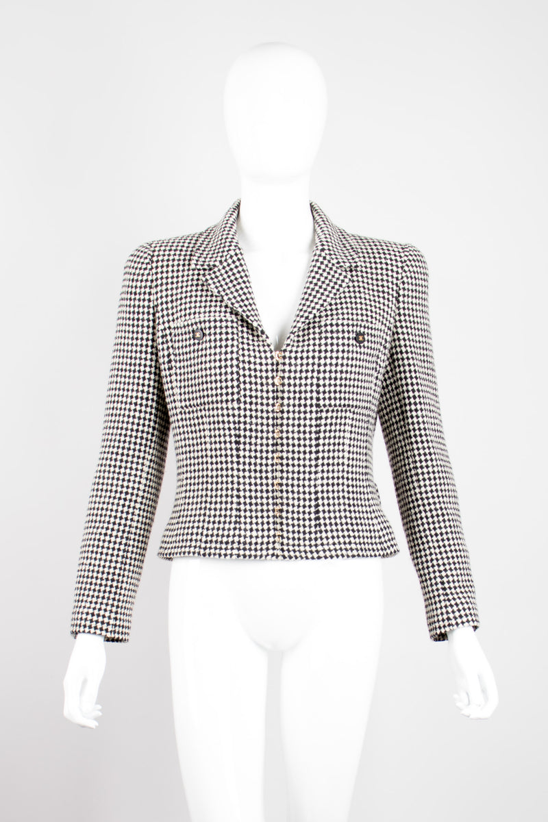 Chanel Wool Houndstooth Hook Front Jacket Blazer