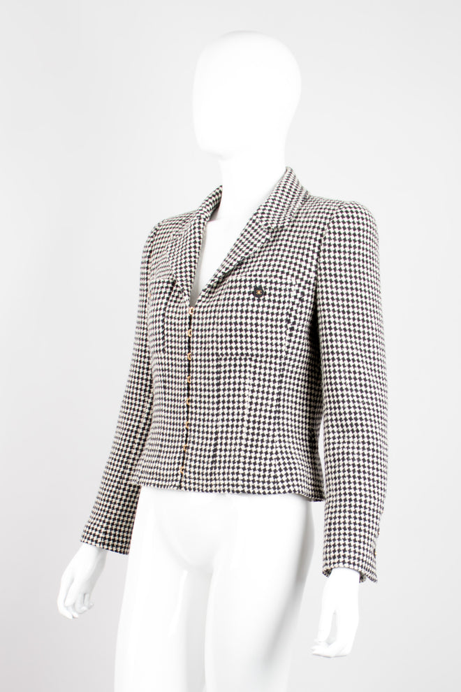 Chanel Wool Houndstooth Hook Front Jacket Blazer