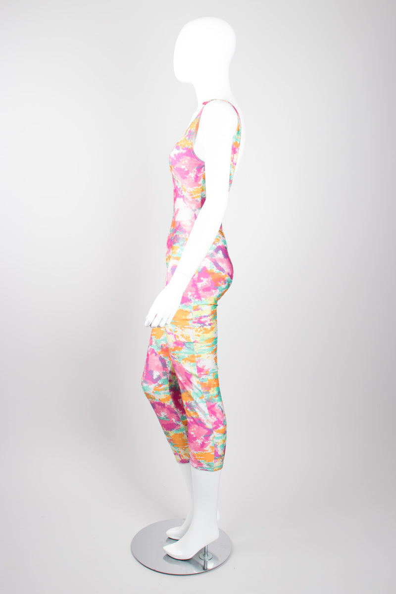 Chanel Boutique Watercolor Spandex  Unitard Jumpsuit & Silk Shirt Set