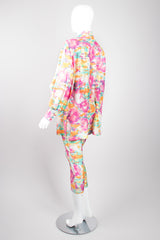 Chanel Boutique Watercolor Spandex  Unitard Jumpsuit & Silk Shirt Set