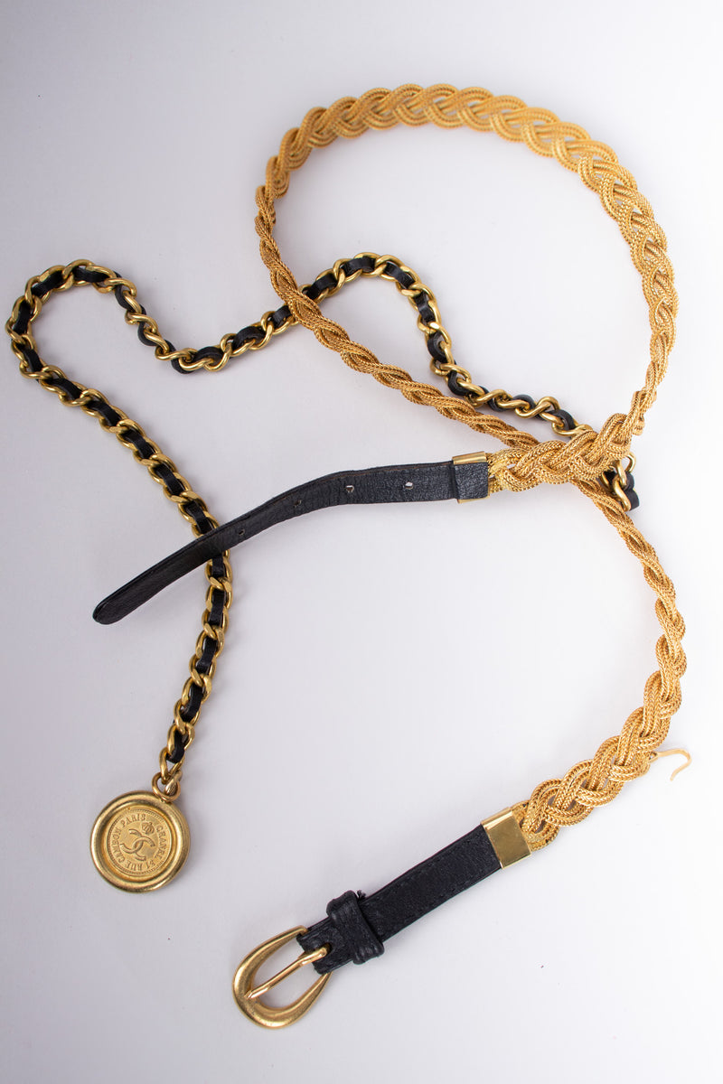 Gold & Black Leather 'CC' Medallion Chain Belt