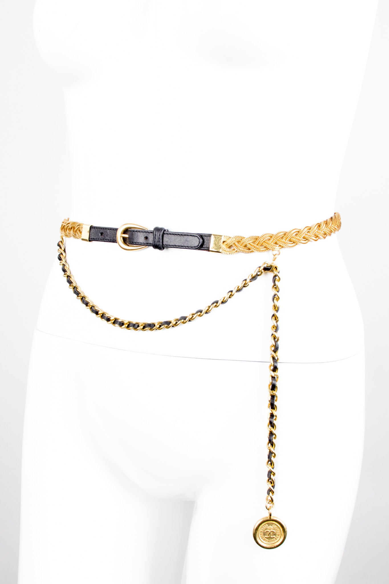Chanel Thin Braided Leather Chain Charm Belt