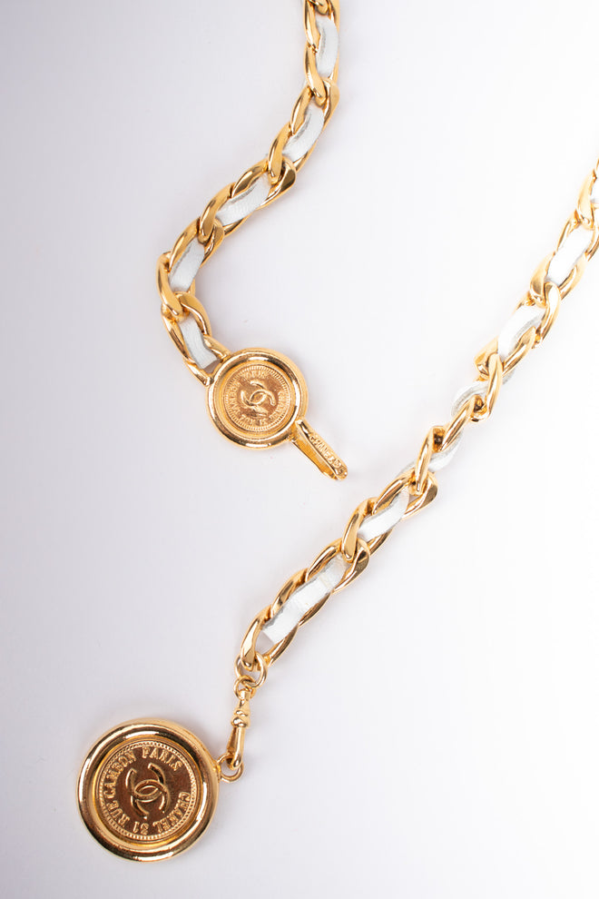 Chanel White Woven Leather Chain Belt Cardi B Linda Evangelista