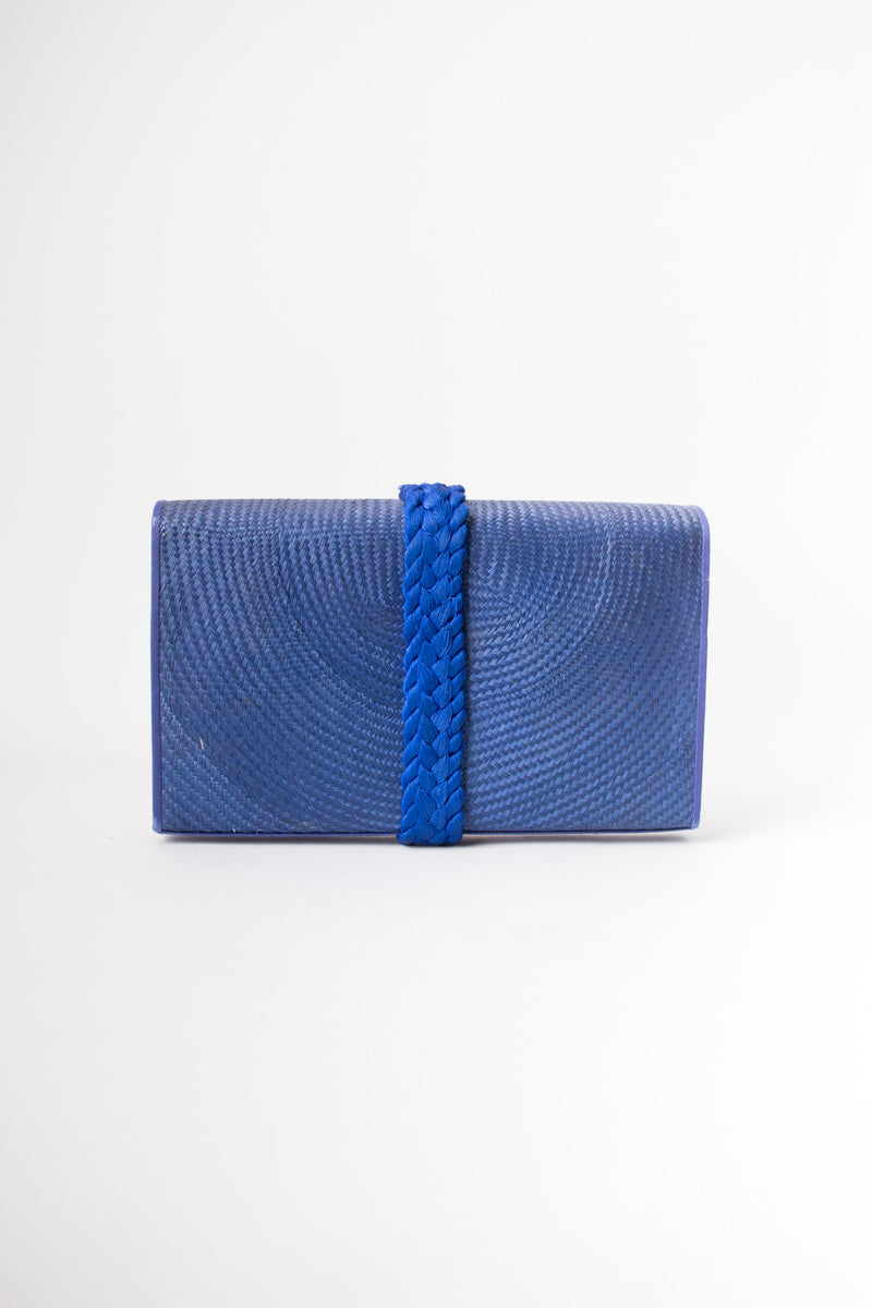 Cora Jacobs Midnight Blue Shell Straw Envelope Clutch Purse