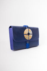 Cora Jacobs Midnight Blue Shell Straw Envelope Clutch Purse