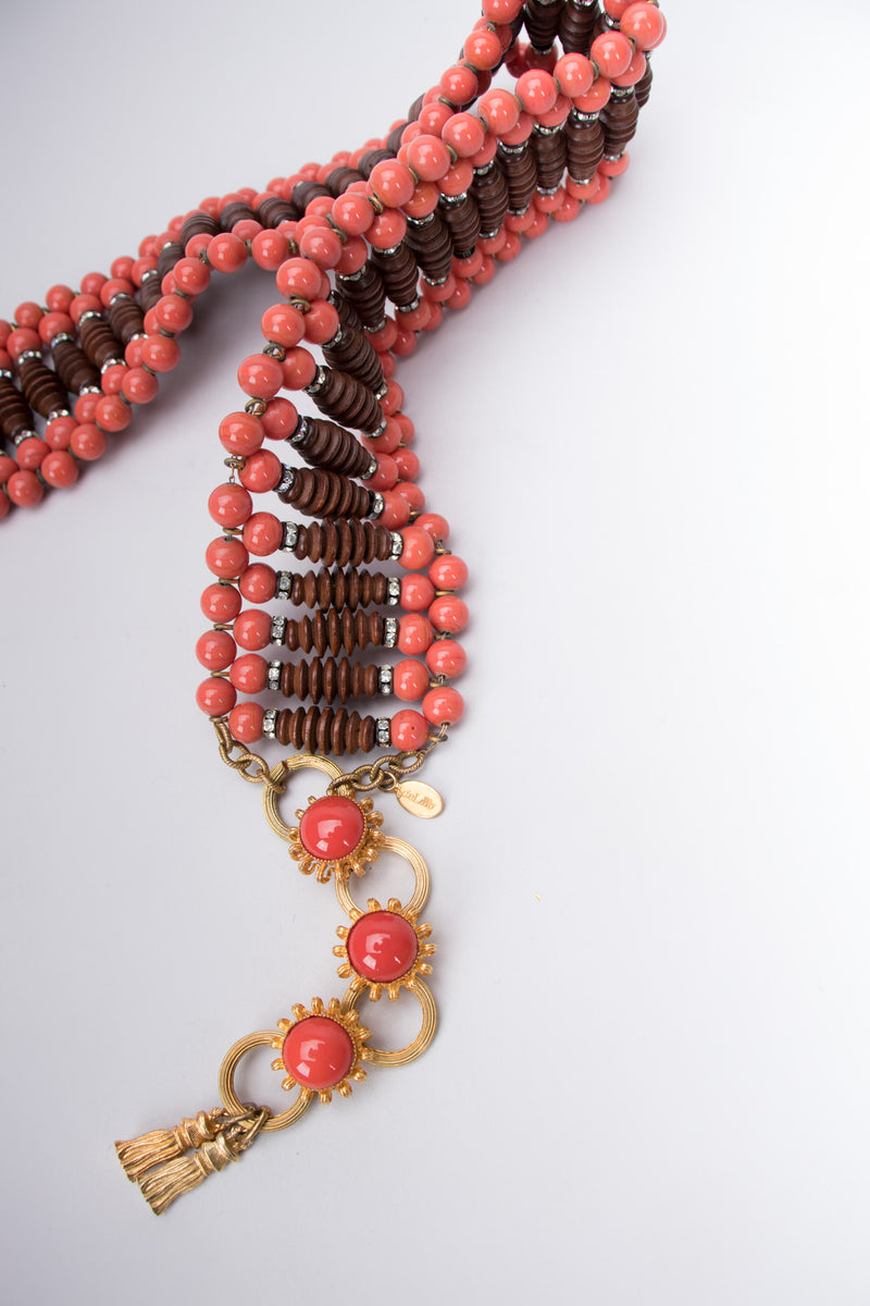 William De Lillo Coral Carved Abacus Bead Belt