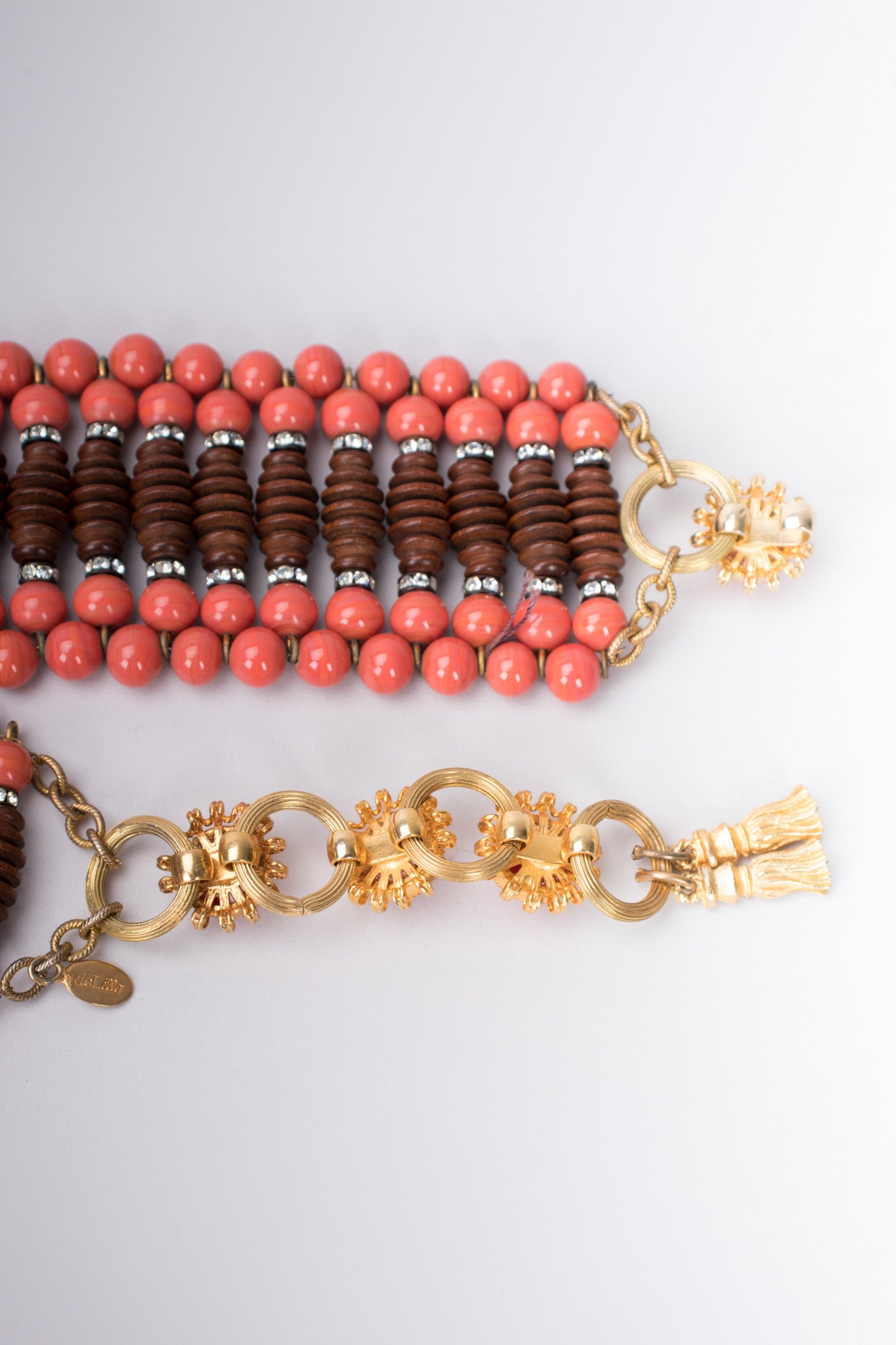 William De Lillo Coral Carved Abacus Bead Belt