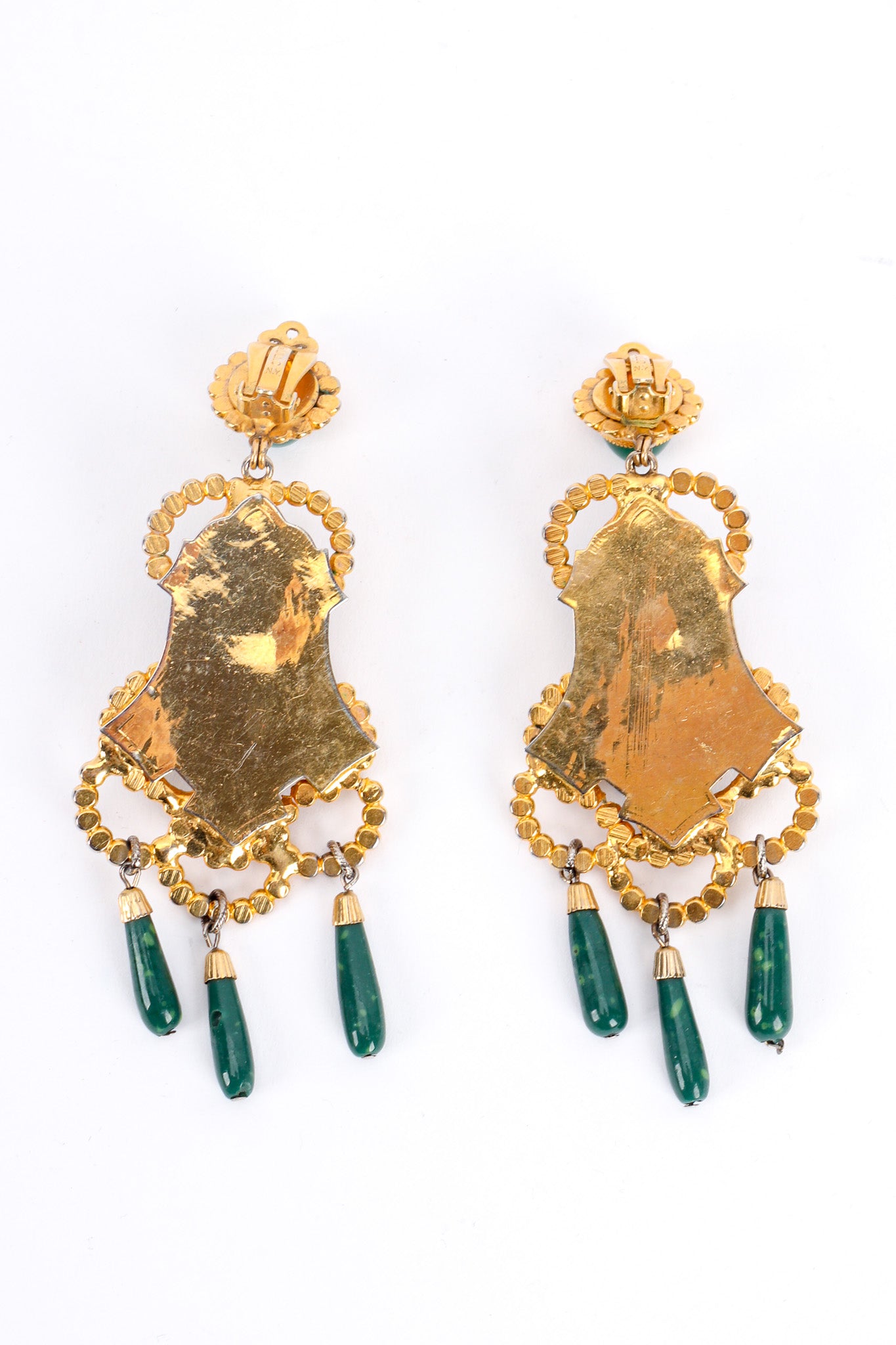 Vintage William de Lillo Egyptian Revival Stone Earrings back flat @ Recess LA