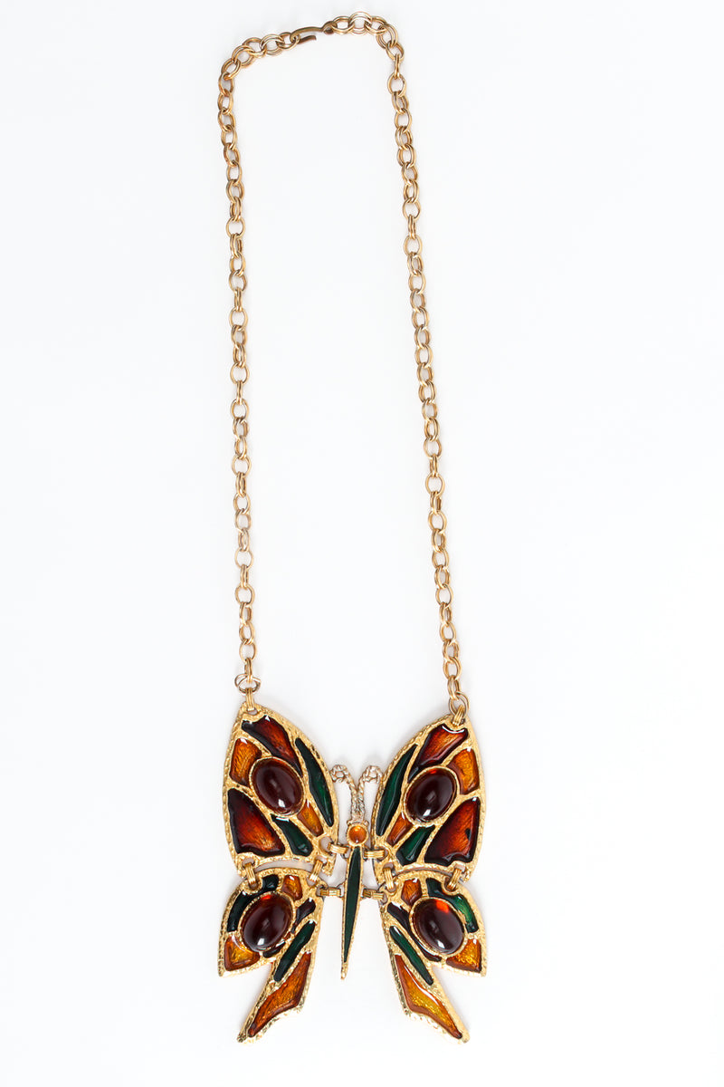 Vintage Artisanal Enamel Butterfly Plate Necklace Flat Front at Recess LA