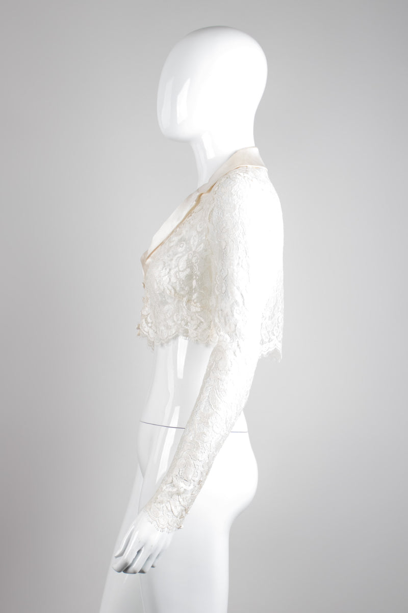 Escada White Wedding Lace Cropped Tiuxedo Jacket