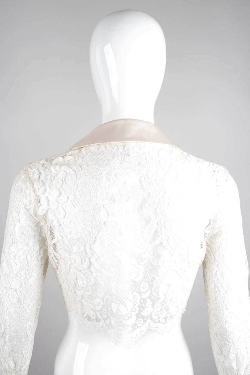 Escada White Wedding Lace Cropped Tiuxedo Jacket