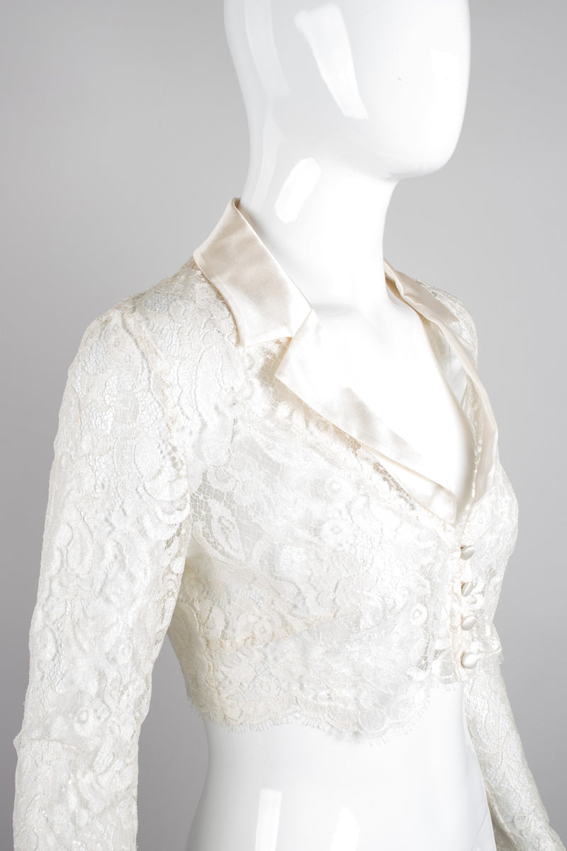 Escada White Wedding Lace Cropped Tiuxedo Jacket