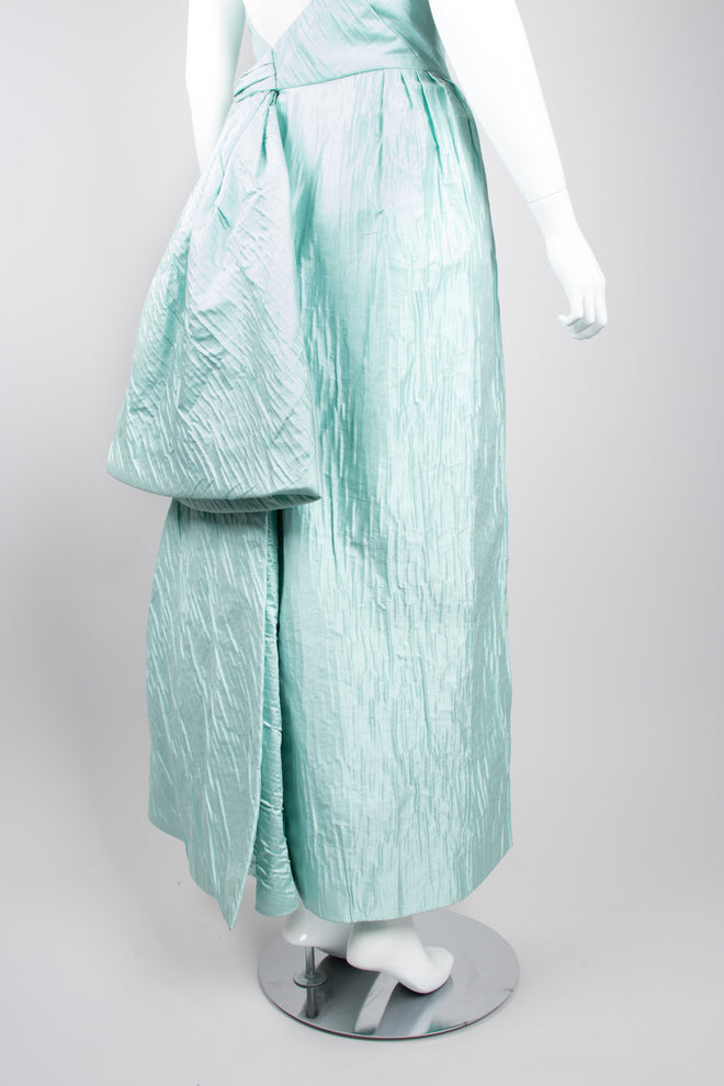 Estevez Old Hollywood Asymmetrical Side Bustle Taffeta Column Sheath Gown