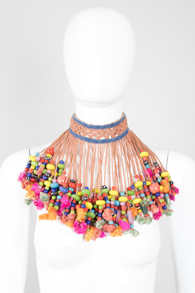 Ethnic Macrame Clay Bead Waterfall Bib Necklace
