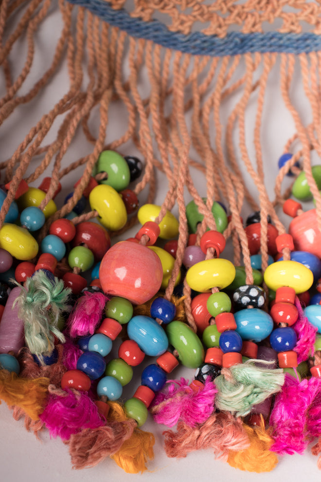 Ethnic Macrame Clay Bead Waterfall Bib Necklace