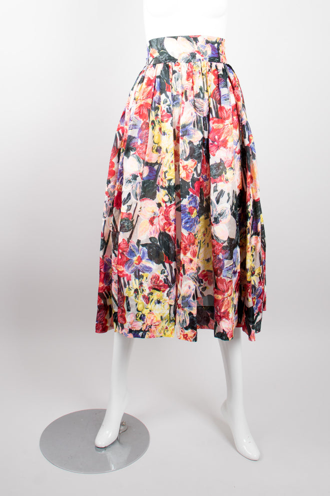 Fanée Floral Bloom Expressionist Painting Midi Skirt