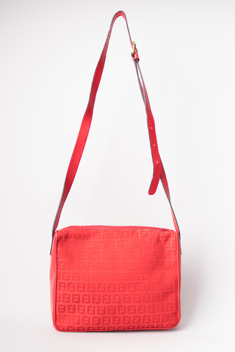 Fendi Vintage Red Monogram Canvas Crossbody Shoulder Bag