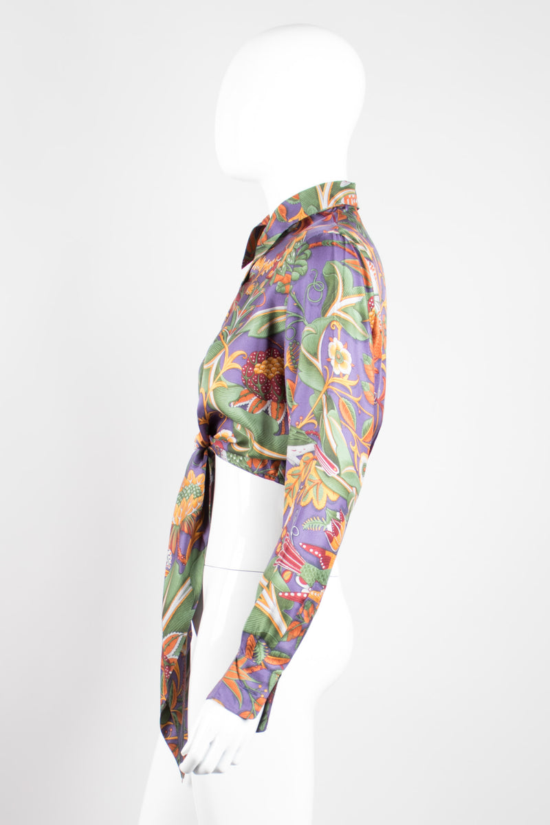 Salvatore Ferragamo Cropped Silk Print Tie Blouse